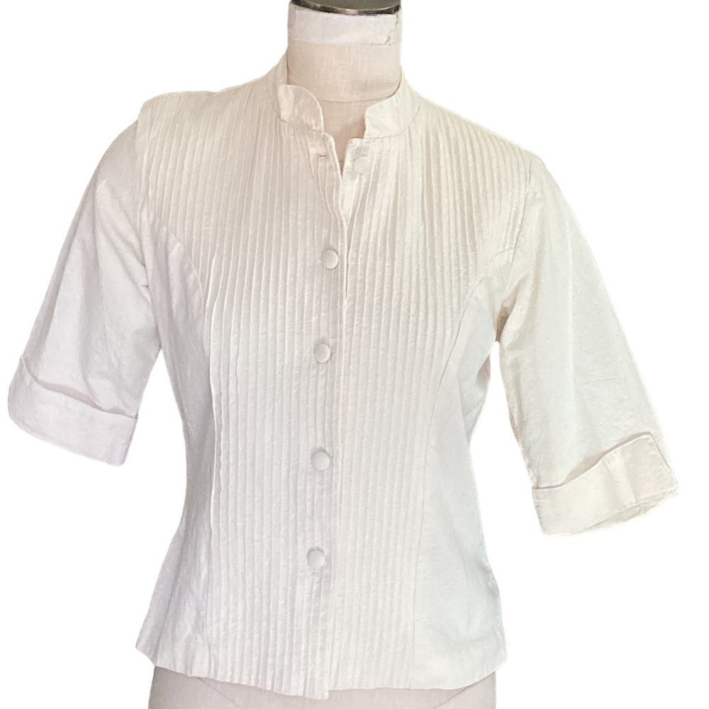 Samia Button Down Top Pintuck Pleat Half Sleeves Fitted Waist Sz‎ S #34M